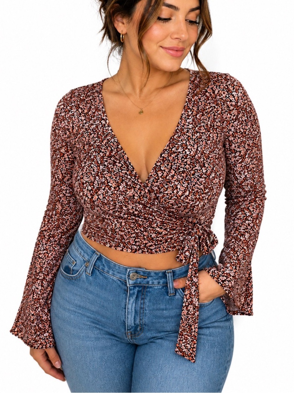 Madewell Floral Wrap Blouse - Rust Mix ditsy floral surplice NEW top SZ SM